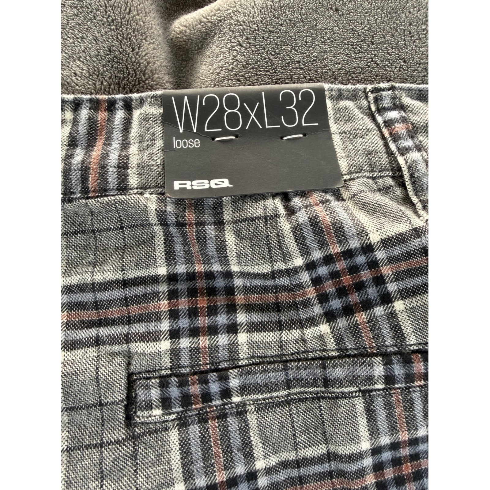 NWT RSQ Loose Plaid Pants Grey Black Checkered Straight Leg W28xL32 New