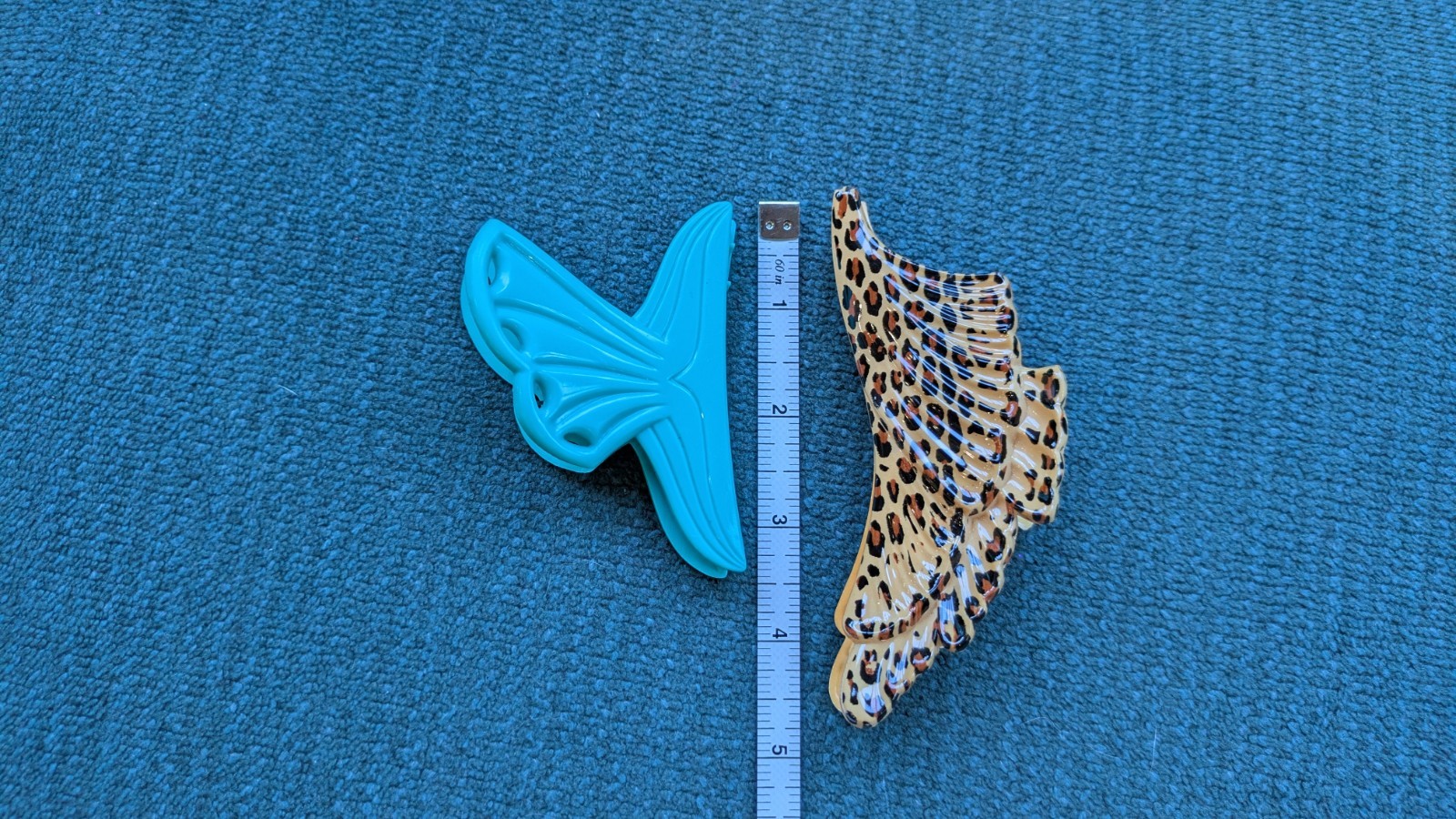 Lot of 2 Vintage Style Claw Hair Clips – Leopard Print + Turquoise Butterfly