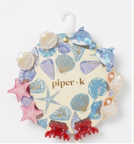 Piper K Ocean Sea Mini Hair Claw Clips Dolphin, Crab, Starfish, Shells 10 Pc NWT