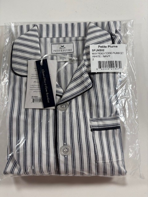 Petite Plume Kids Pajama Set Color: Navy French Ticking New!