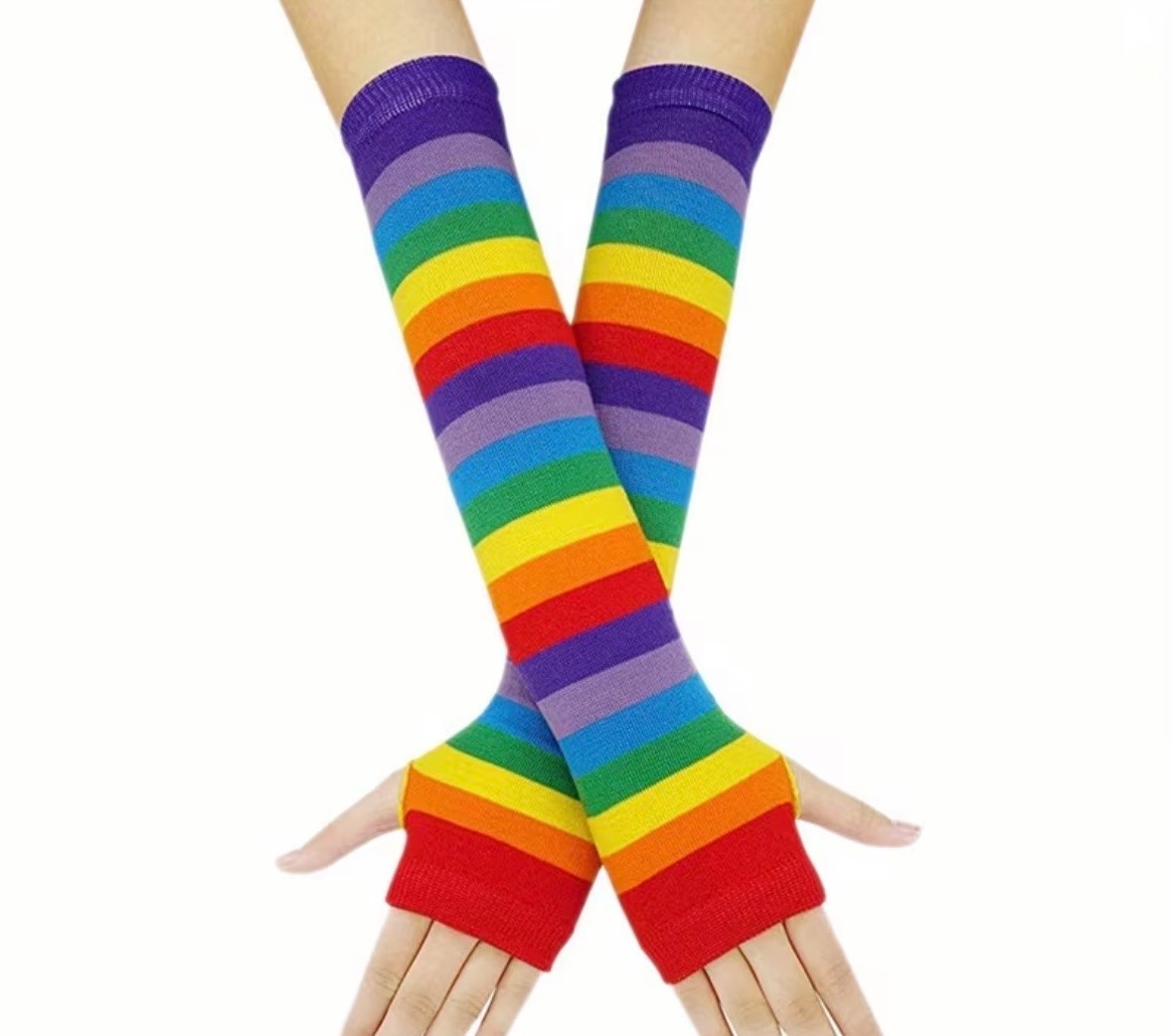 Long Arm Warmers Solid – Striped Fingerless Gloves Winter Wrist Warmer for Women