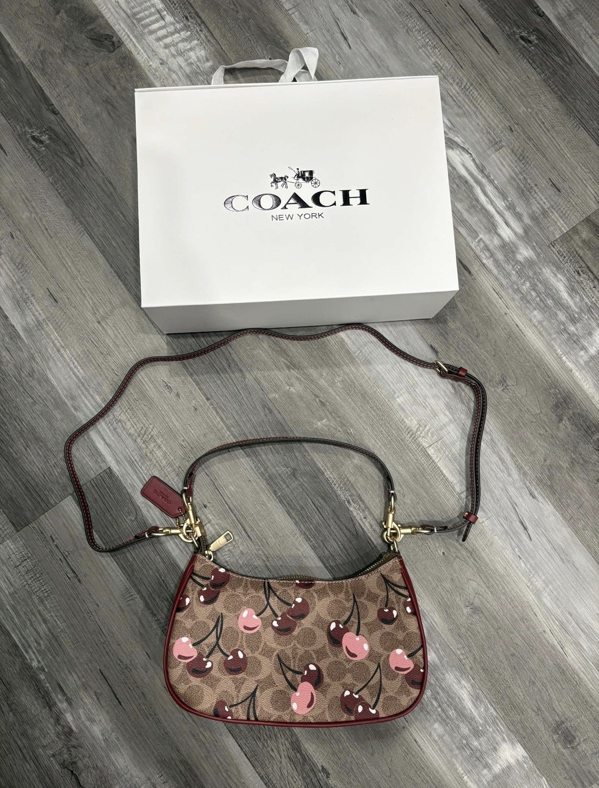 Coach Signature Cherry Print Small Shoulder/Crossbody Bag w/ Strap