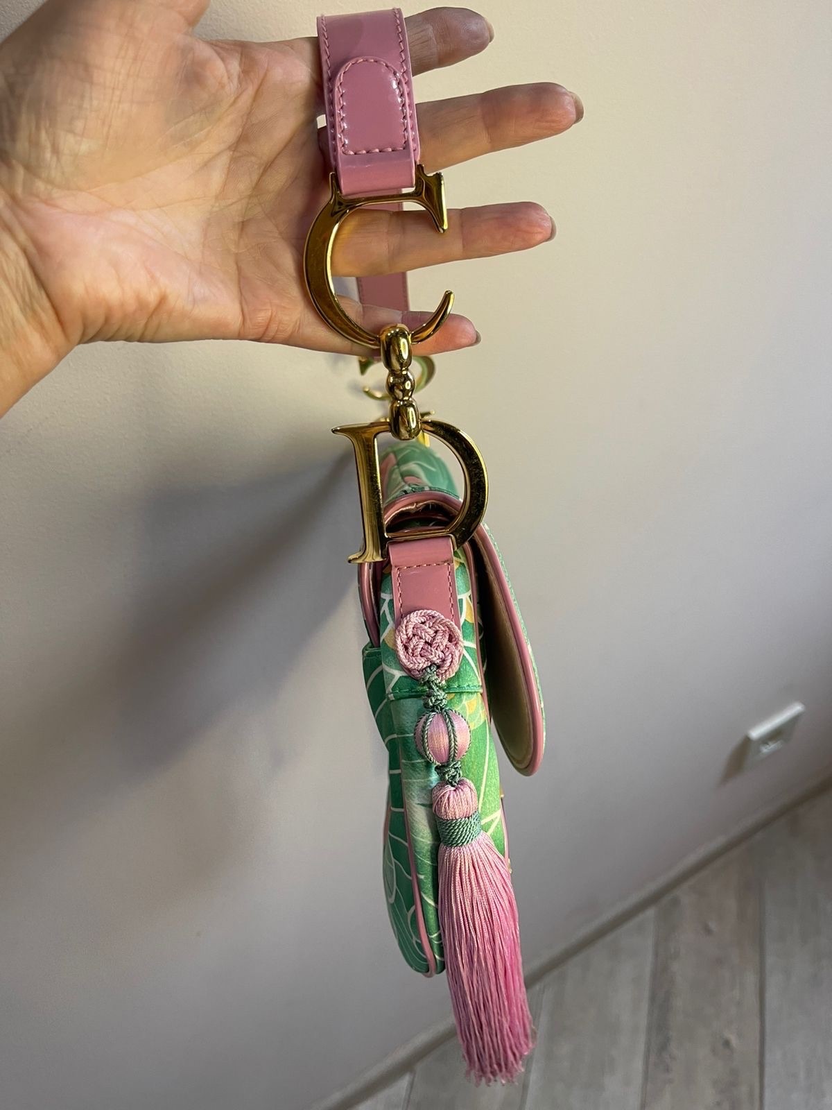 Vintage Dior by Galliano 2003 Koi Fish Satin Saddle Green Pink