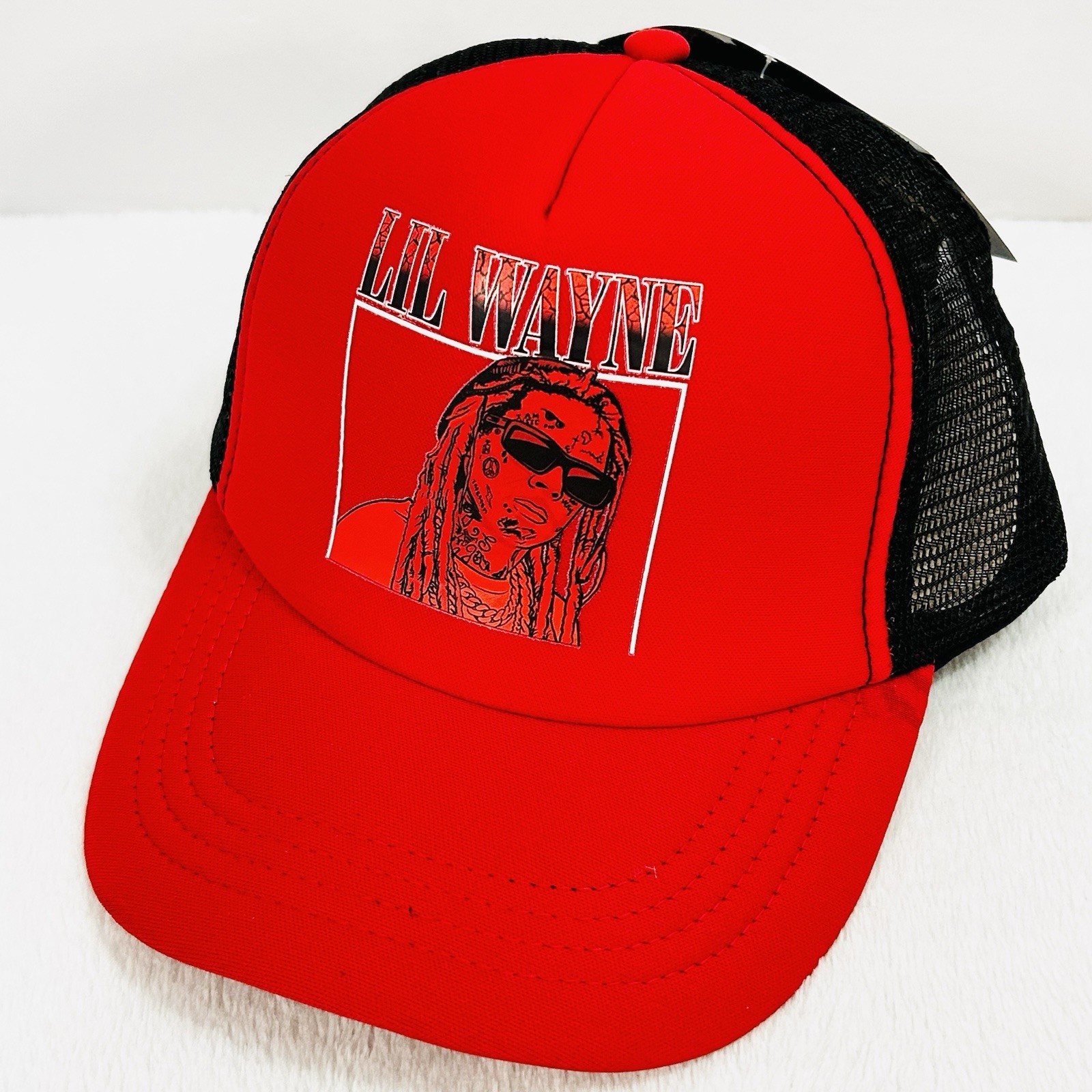 Lil Wayne Wordmark Logo Trucker 2-Tone Foam Hat Cap Adjustable Snapback Red