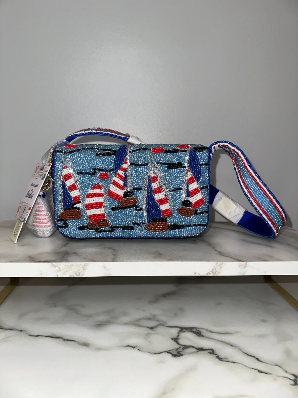 Sailboat Patriot Beaded Bag – Red, White and Blue