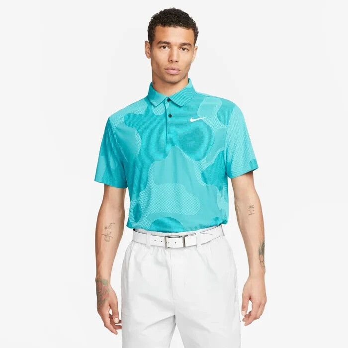 Nike Dri-Fit ADV Tour Camo Golf Polo Teal DR5312-381 Mens 2XL XXL