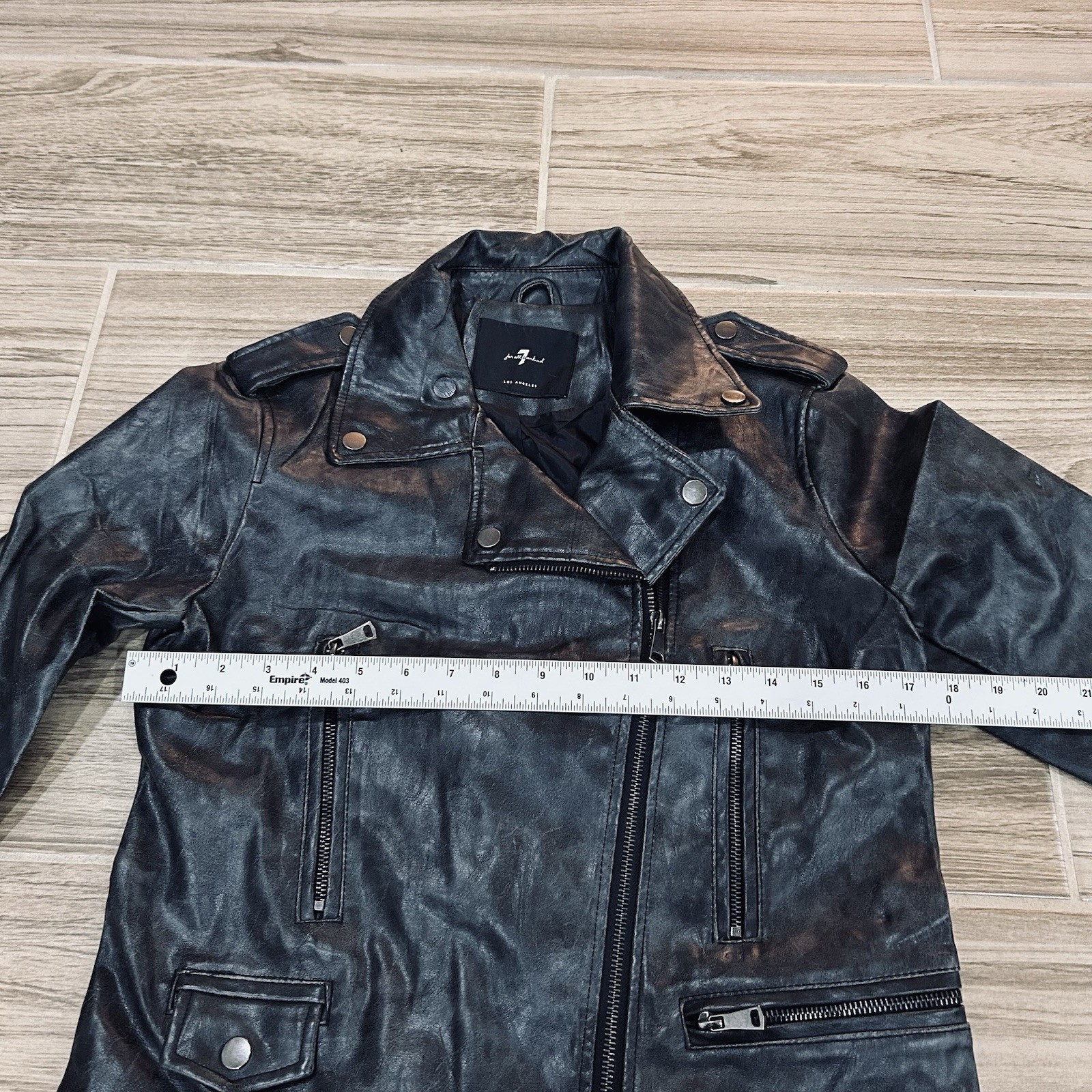 7 for All Mankind Black Vegan Faux Leather Moto Jacket Women’s Size Small