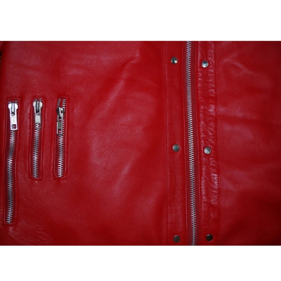 MJ Thriller Beat It Red Real Leather Jacket Michael Jackson Inspired Men New