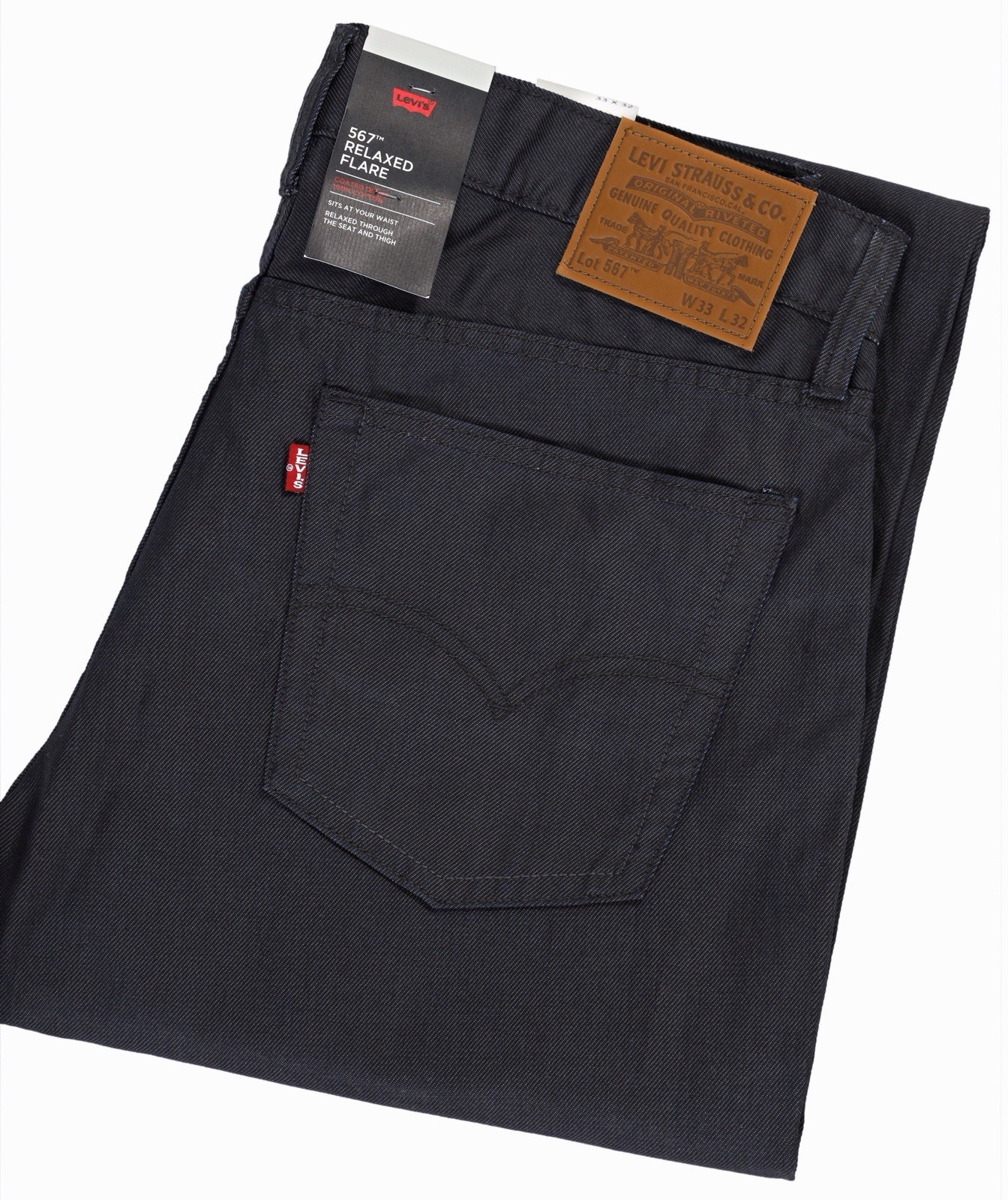 Levi’s Premium 567 Relaxed Flare Coated Black Men’s Jeans Brand New Retail $98