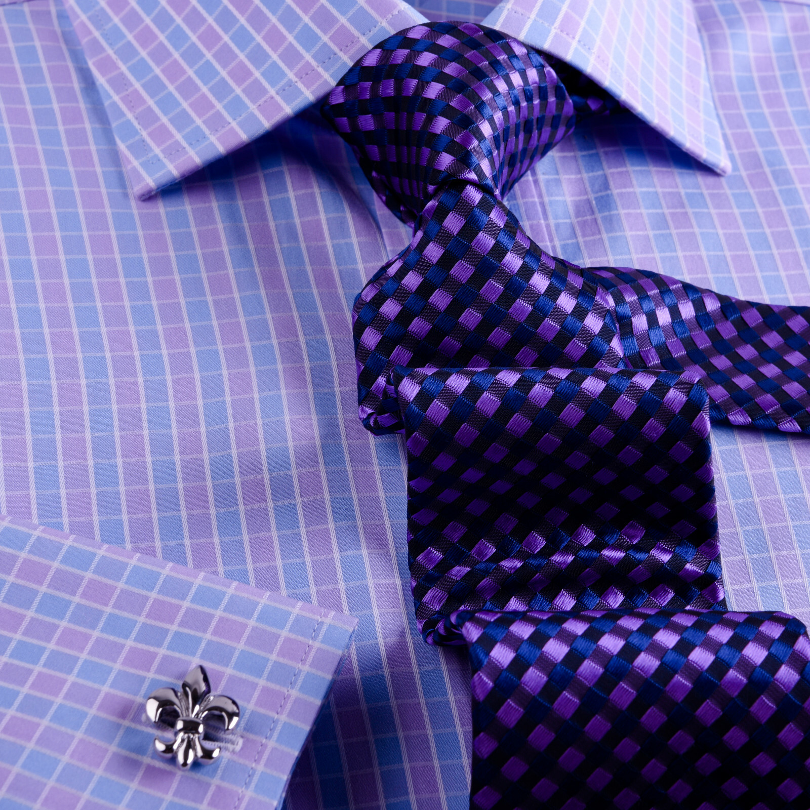 Purple & Blue Plaid & Checkers Mens Dress Shirt Formal Business Gingham Check