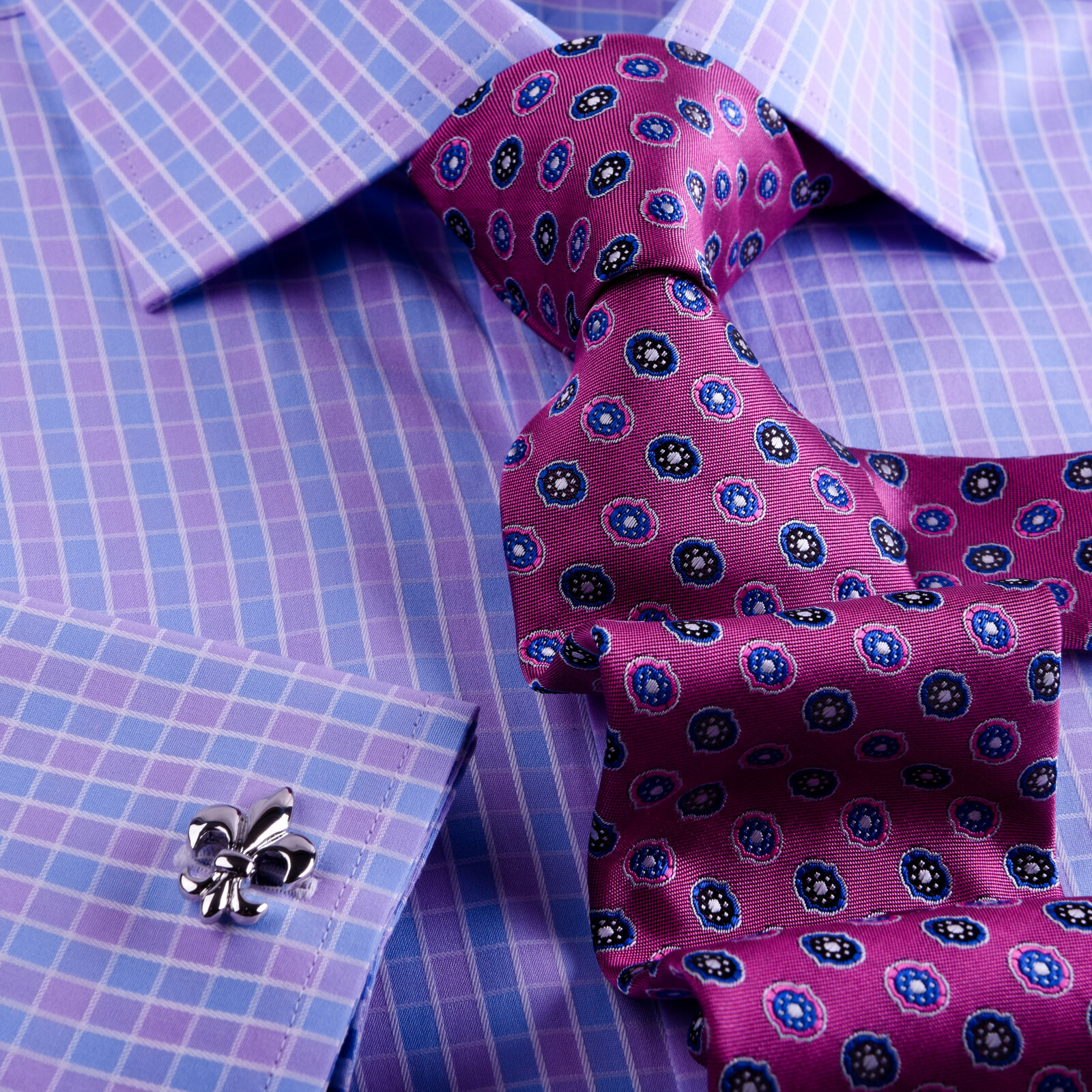 Purple & Blue Plaid & Checkers Mens Dress Shirt Formal Business Gingham Check