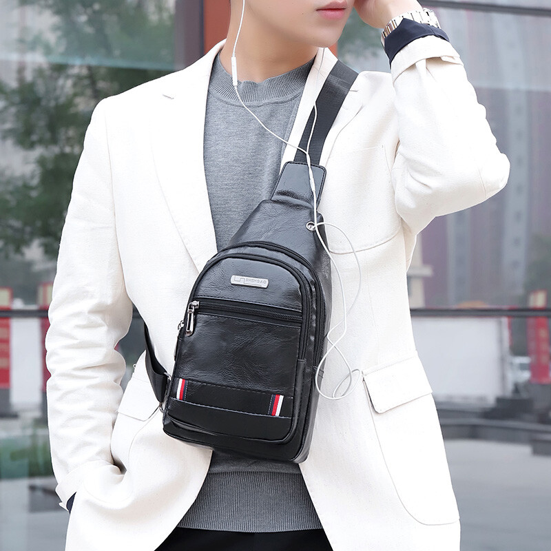 Mens Backpack Leather Sling Bag Chest Shoulder Fanny Pack Crossbody Sport Travel
