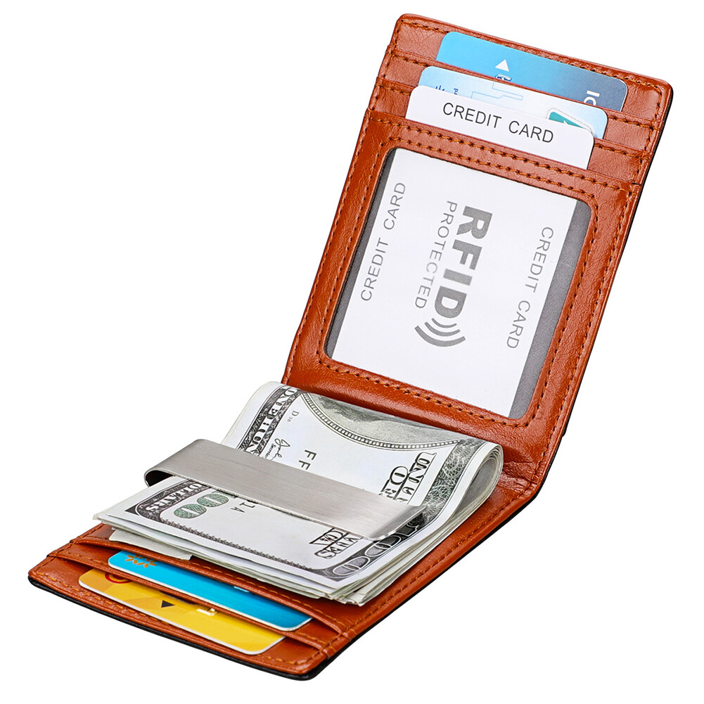 Leather RFID Blocking Slim Black Unisex Wallet Short Two Fold Small Card Package