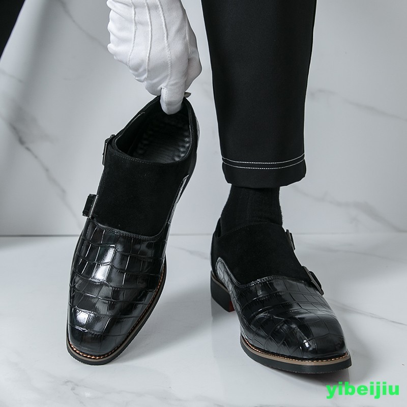 Men’s Vintage Crack Alligator Crocodile Pattern Monk Strap Oxfords Leather Shoes