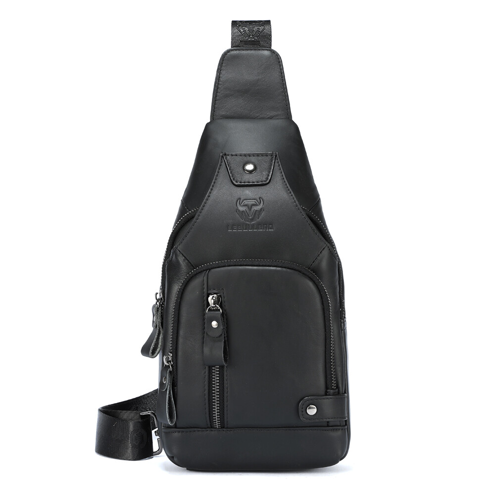 Mens Sling Backpack Cowhide Genuine Leather Chest Crossbody Shoulder Bag New