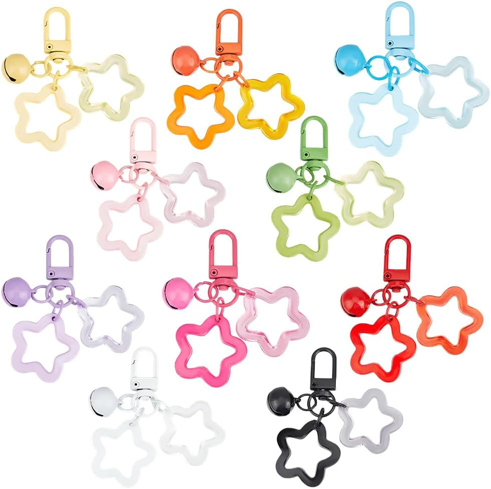 10Pcs 10 Colors Acrylic Star Keychain Stars Keychains Bulk Colorful Bell Five Po