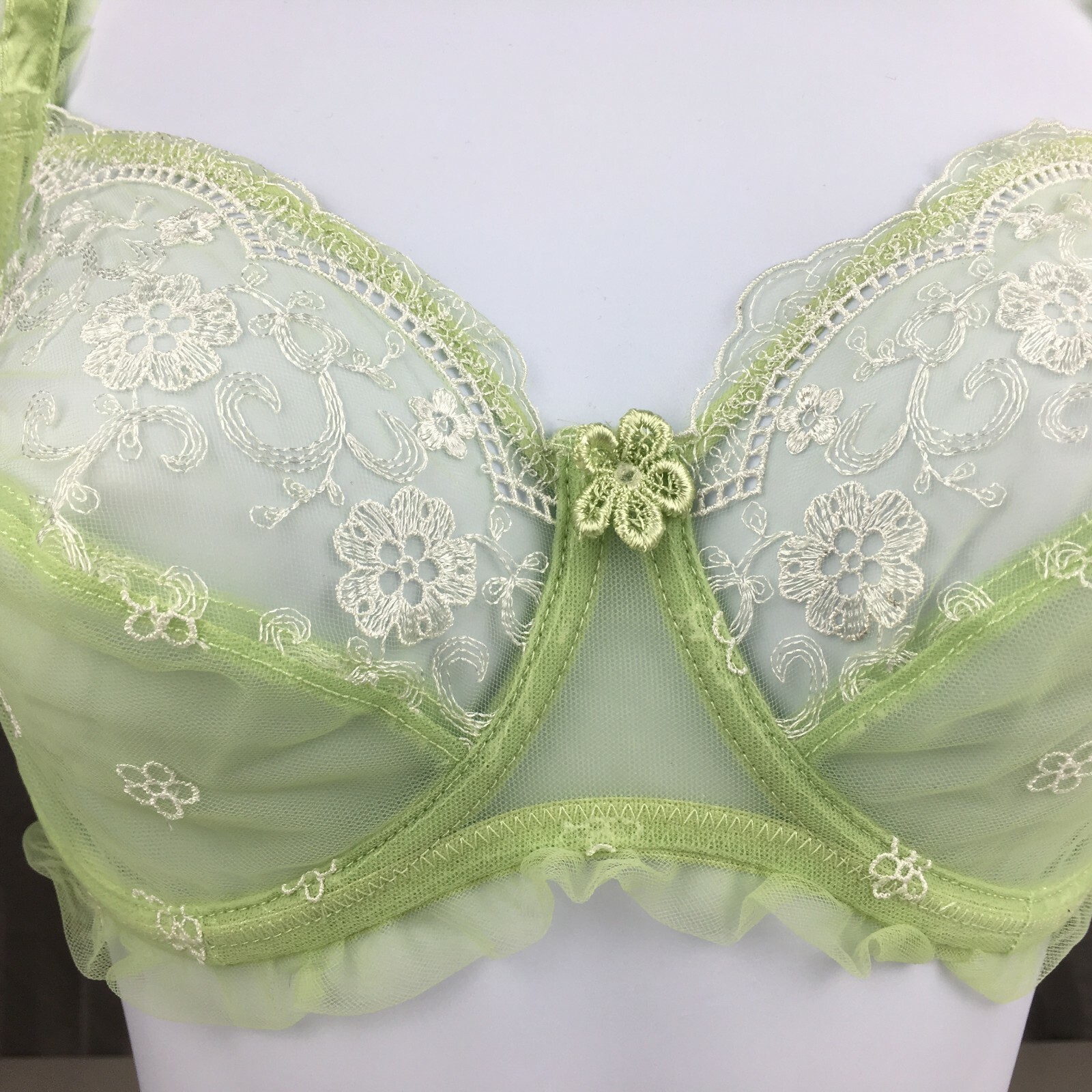 ALEGRO Sheer with Lace Underwire Sexy Lingerie Bra – Lime 9003 – NWT 30-40