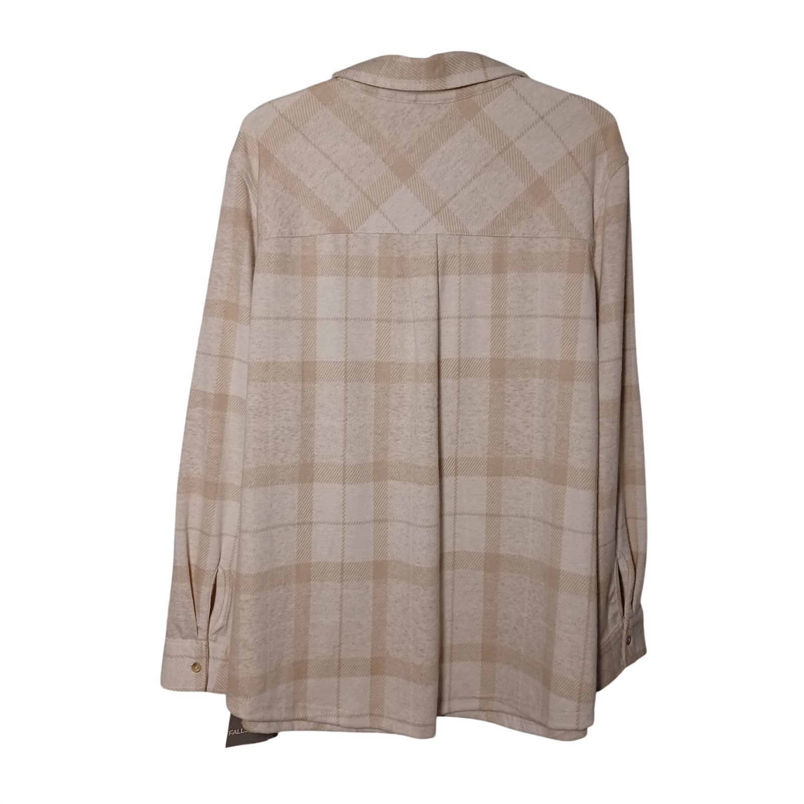 Soft Beige White Plaid Flannel L/S Knit Button-D Shirt Womens 2XL Light Academia