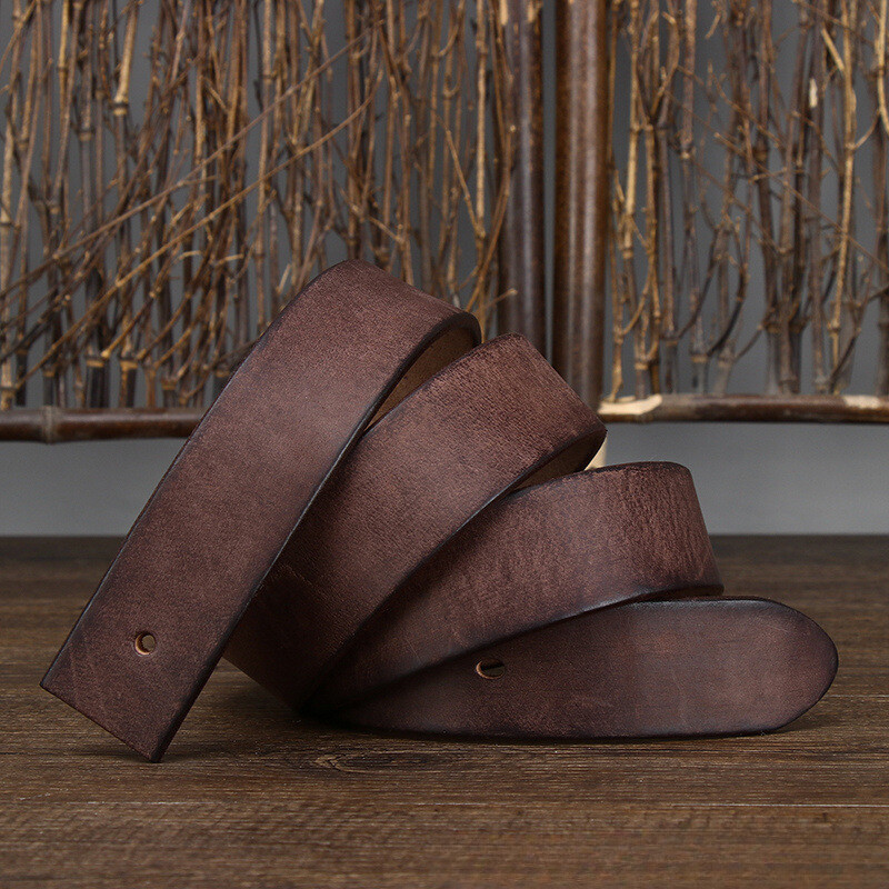 3.8cm Wide/5mm Thick Genuine Leather Belt Needle Buckle Men Cowhide No Buckle