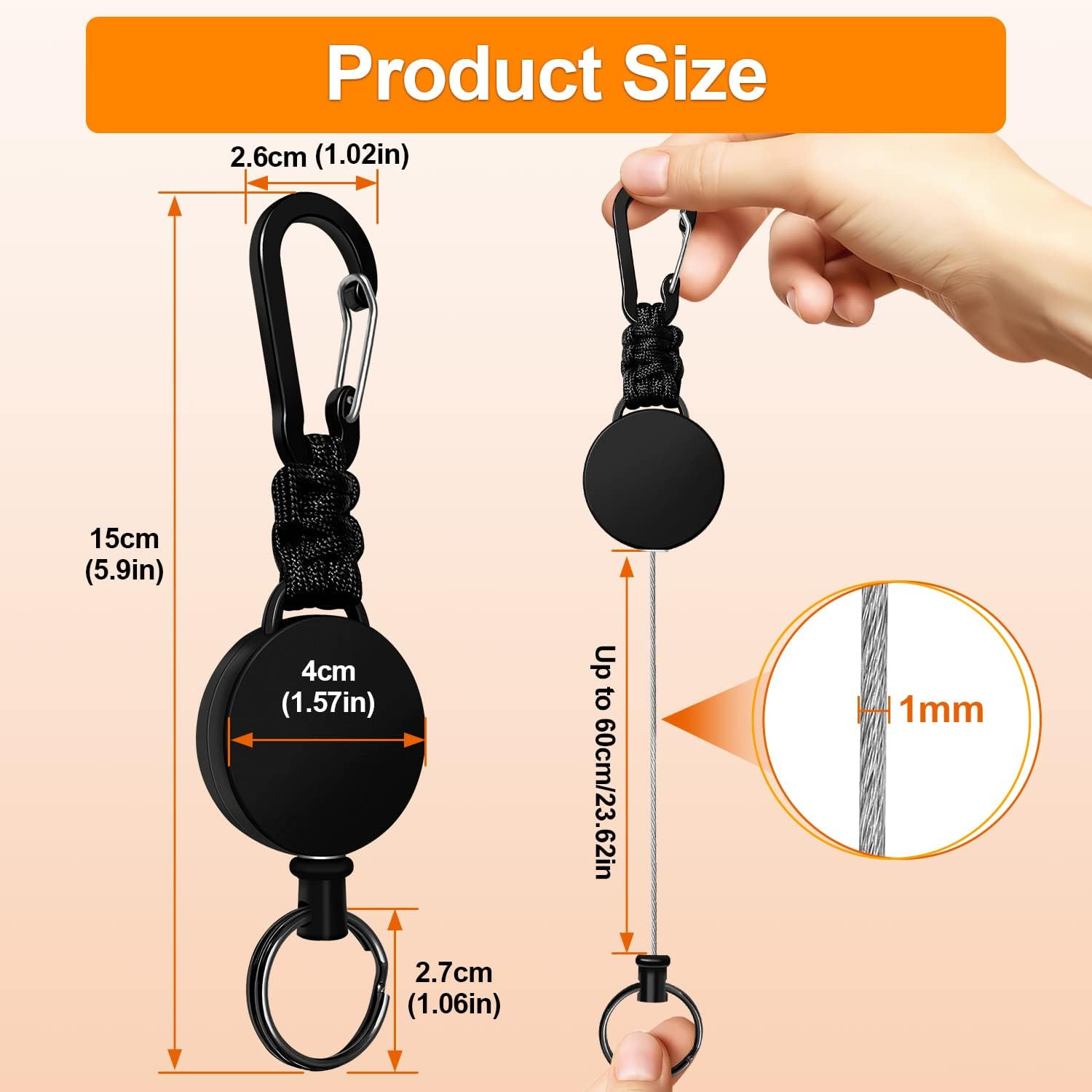 Retractable Keychain 3 Pack Heavy Duty Carabiner Badge Holder Extendable Reel ID