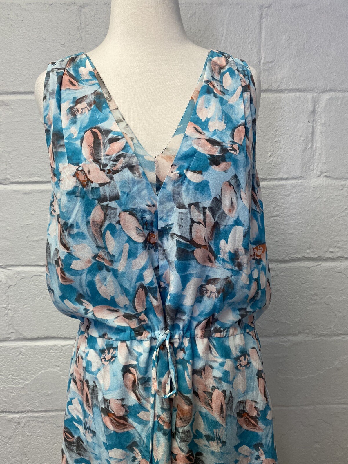 Rebecca Taylor Poolside Aloha Silk Drawstring Waist Fully Lined Blue Dress 10