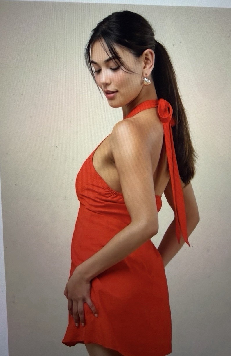 Theresia Bright Red O-Ring Halter Mini Dress Size M