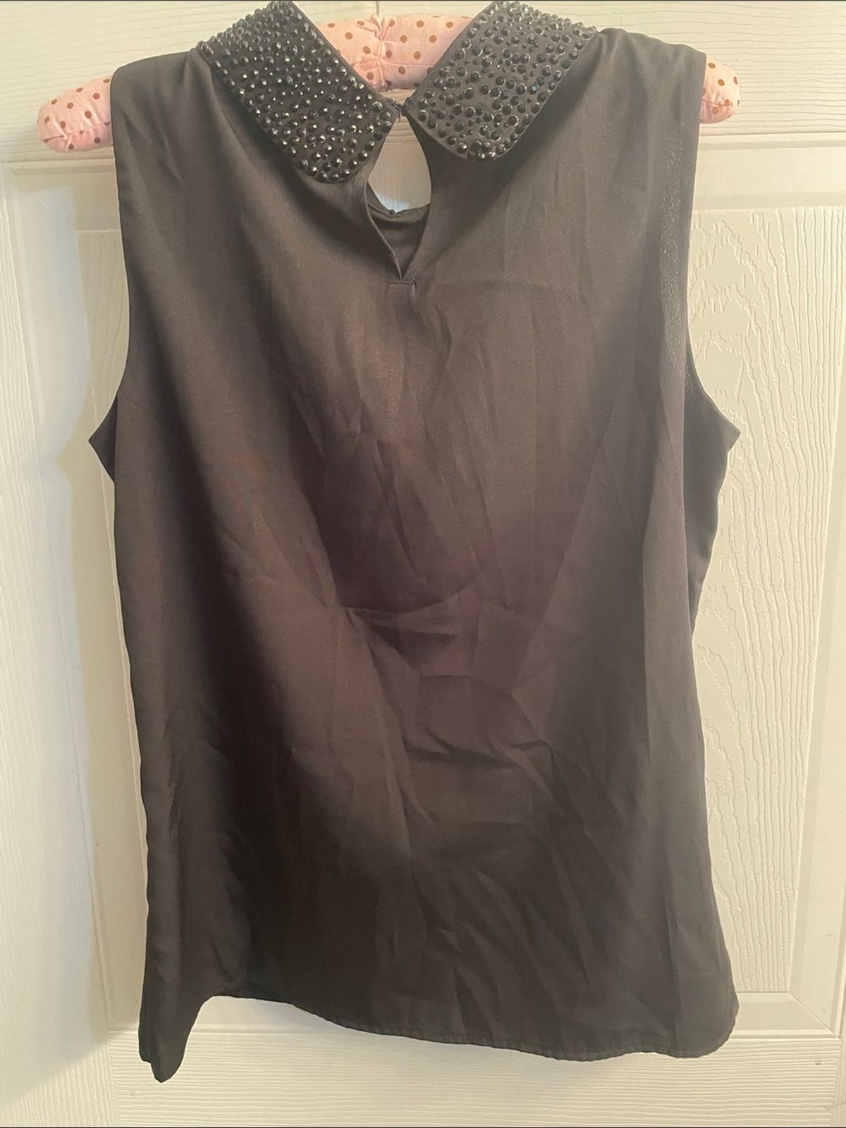 Banana Republic Black Sleeveless Top with Beaded Peter Pan Collar