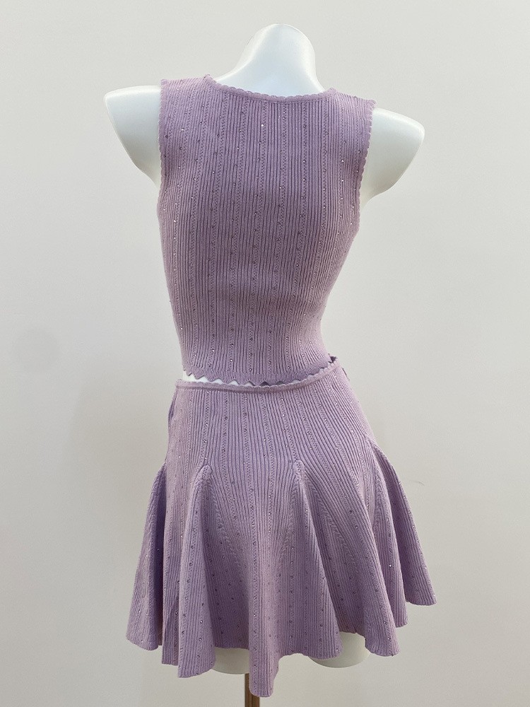 🎁🎁AUTHENTIC Sandro Women Sweet Round Neck Knit Purple Vest Skirt Suit Tops SML