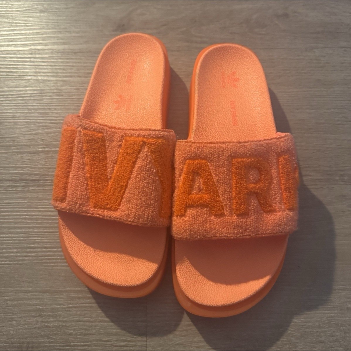 adidas IVY PARK Orange Slide Sandals Slip-On Cotton Blend Logo US 10