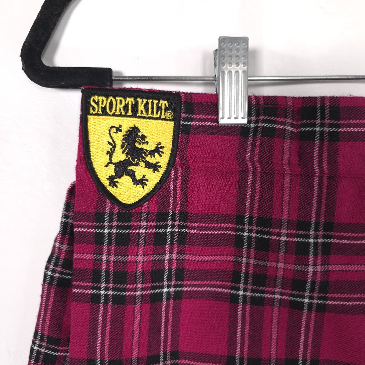 SPORT KILT Women’s Mini Skirt Pleated Pink Black MEDIUM Punk Goth Plaid USA MADE