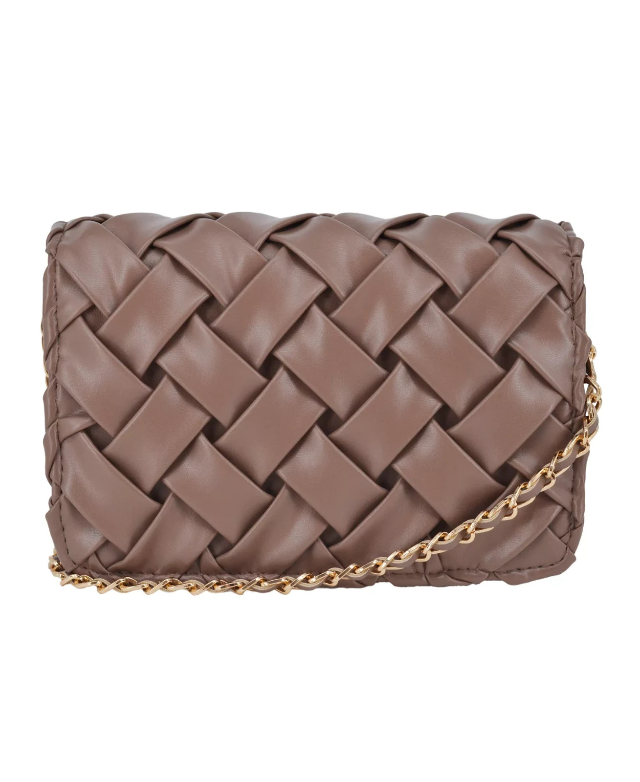 Brand New bebe Luca Crossbody Purse Woven Faux Leather Taupe Chain Strap
