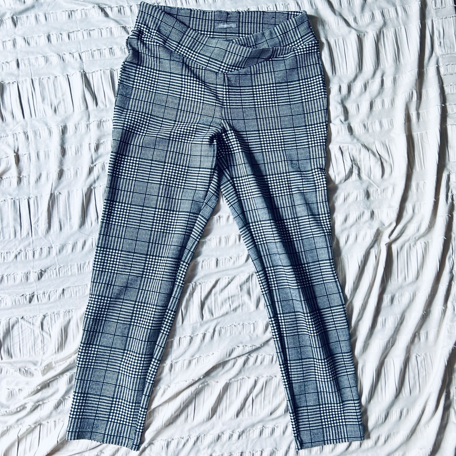 Preppy Plaid Stretch Pants Women’s M Slim Fit Office Chic Checkered Career