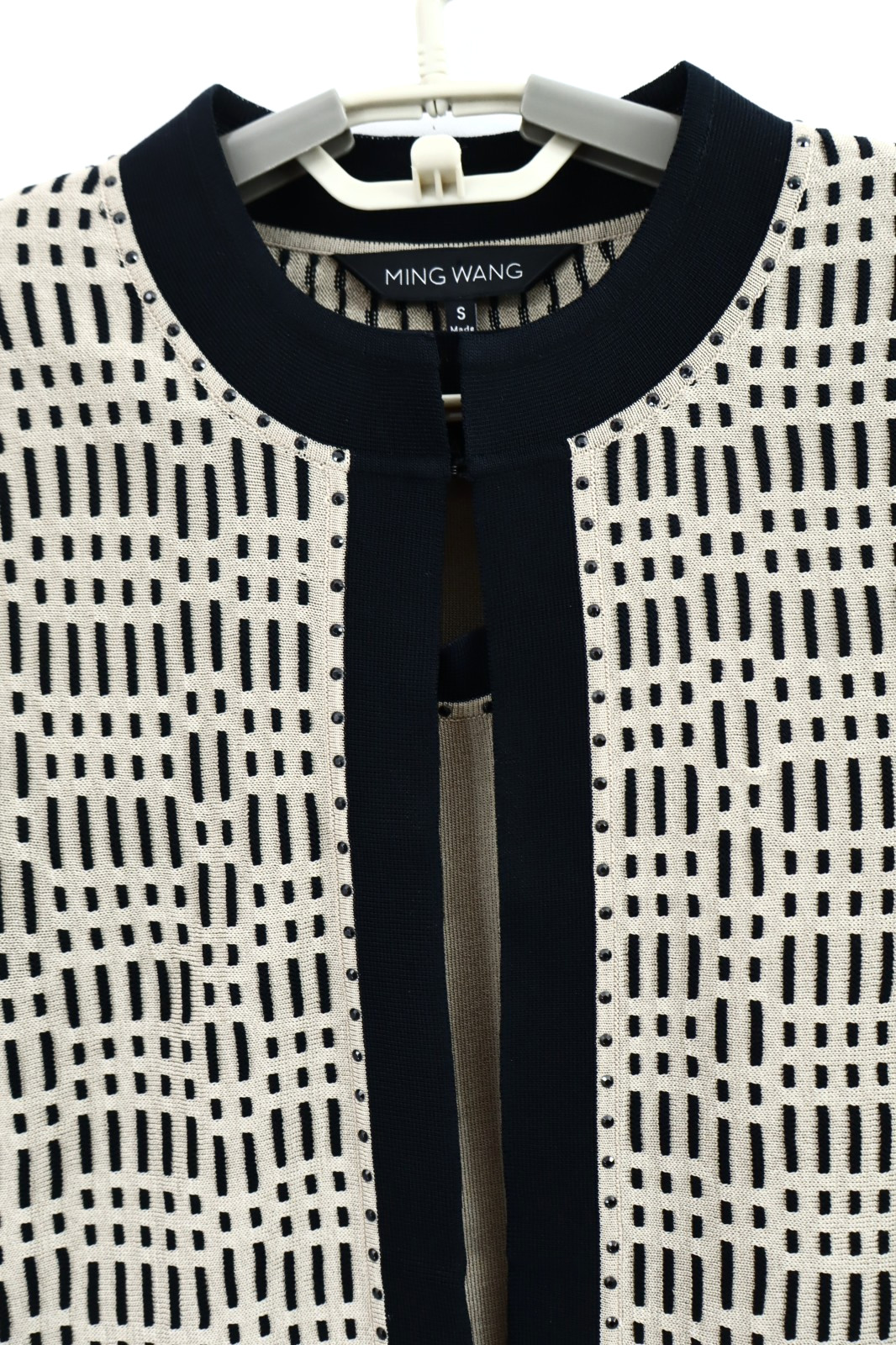 MING WANG Women’s Acrylic Twinset Cardigan Vest Long Sleeve Geometric Size S
