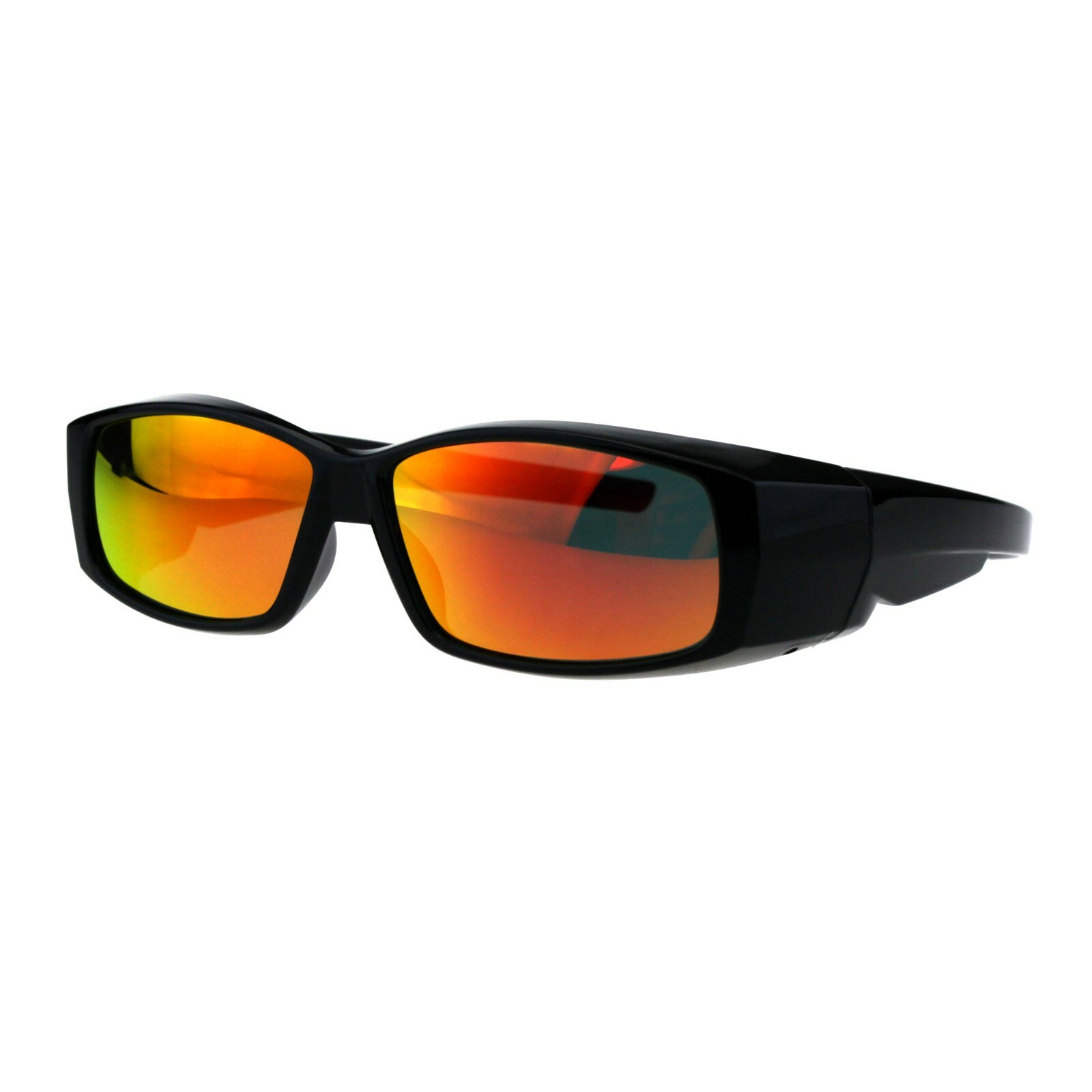 TAC Polarized Lens Fit Over Sunglasses Black Rectangular OTG Mirrored Lens