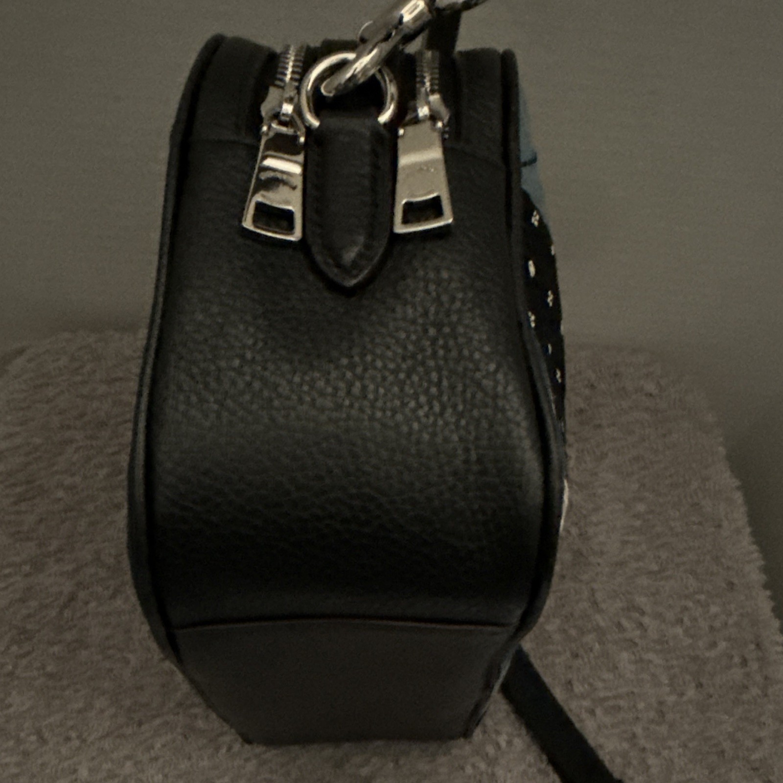 Coach Patchwork Crossbody Bag Blue Black White, Double Zip, Detachable Strap