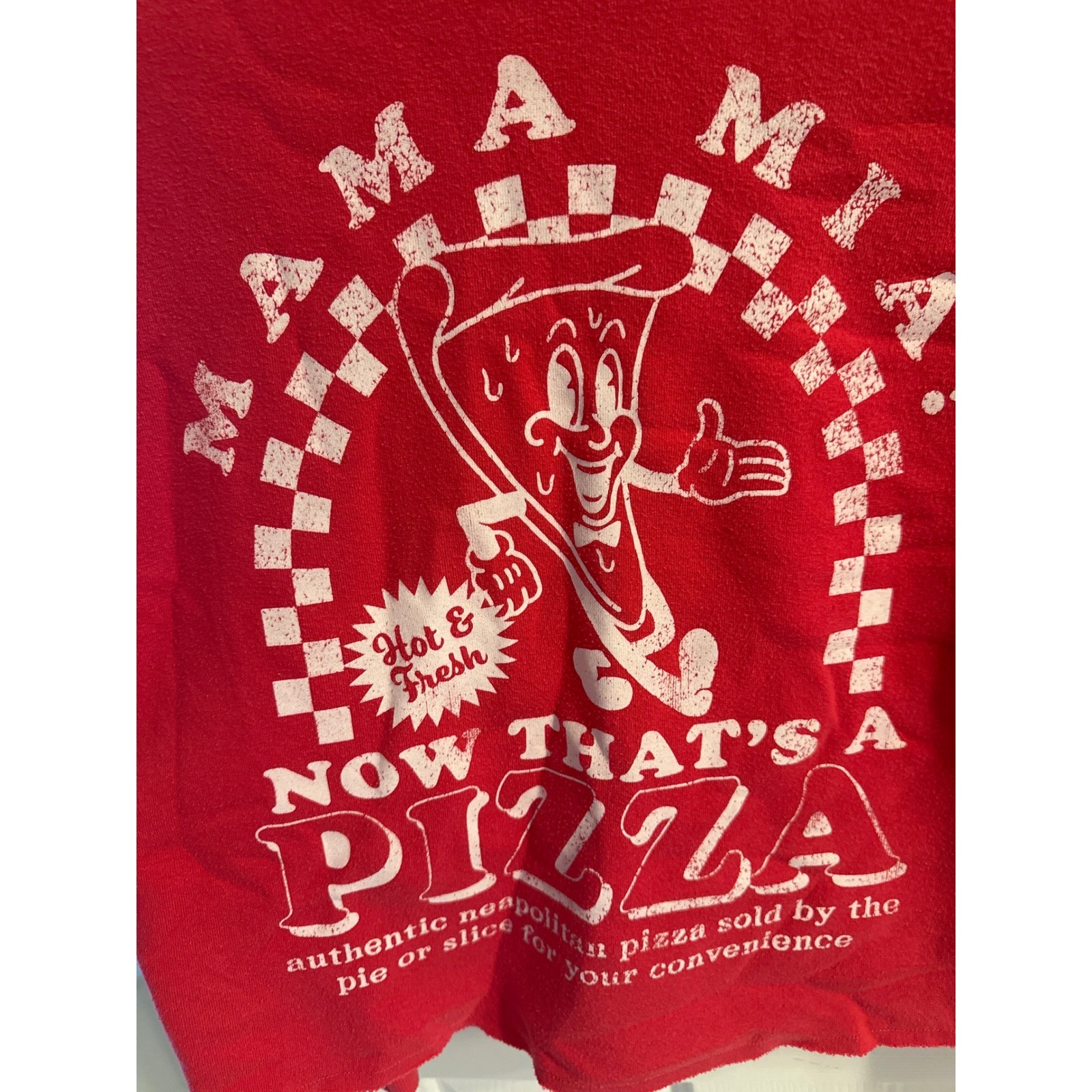 Art Class Kids Red Pizza Graphic Sweatshirt Mama Mia Raw Hem XL 14 Fleece