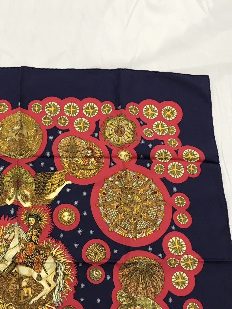 HERMES Carre 90 Soleil Silk Scarf Made in France Vintage Used