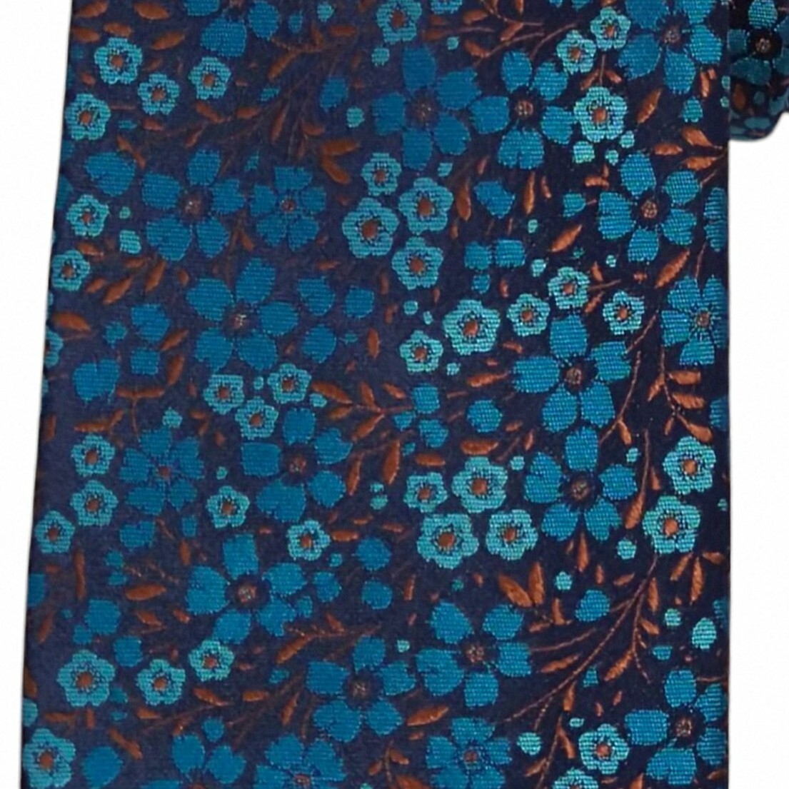 JOSEPH ABBOUD Mens Silk Floral Tie Navy Teal Brown Flowers 3.0 Designer Necktie