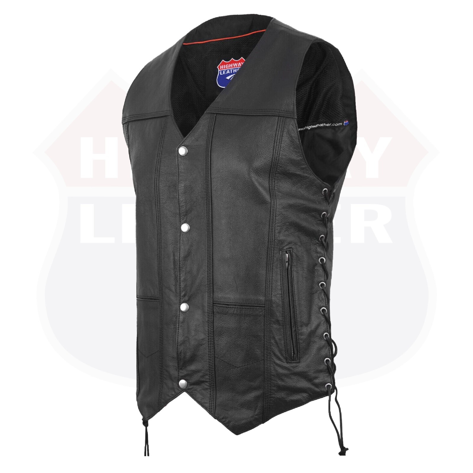 Mens Genuine Leather 10 Pockets Motorcycle Biker Vest ANARCHY Black SOA #3540BLK