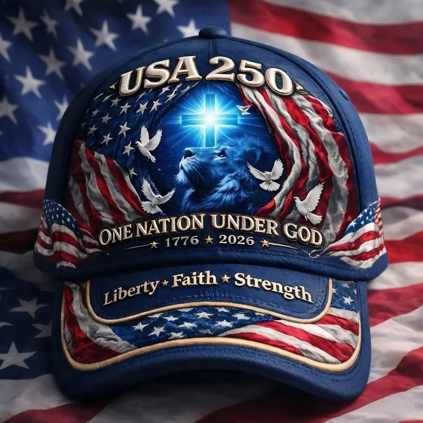 1776-2026 US 250th Anniversary Lion Of Judah Baseball Cap Adjustable One Nation