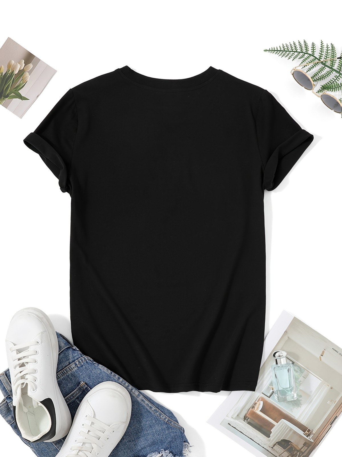 Womens Crew Neck Fashionable Heart Print T-Shirt – Round Neck Casual Top