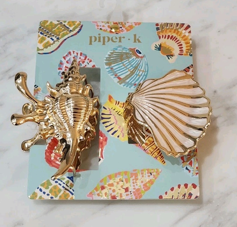 NEW! Piper K SeaShell Polished Gold-Tone Large Hair Claws – Set of 2