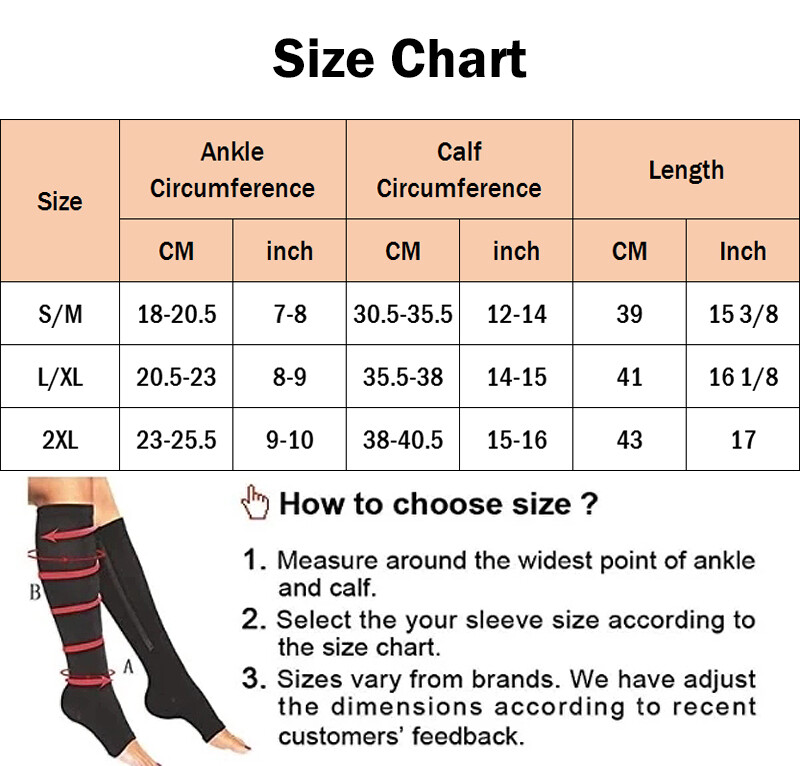 Zipper Compression Socks Stockings Women Men Knee High Socks 20-30 mmHG Open