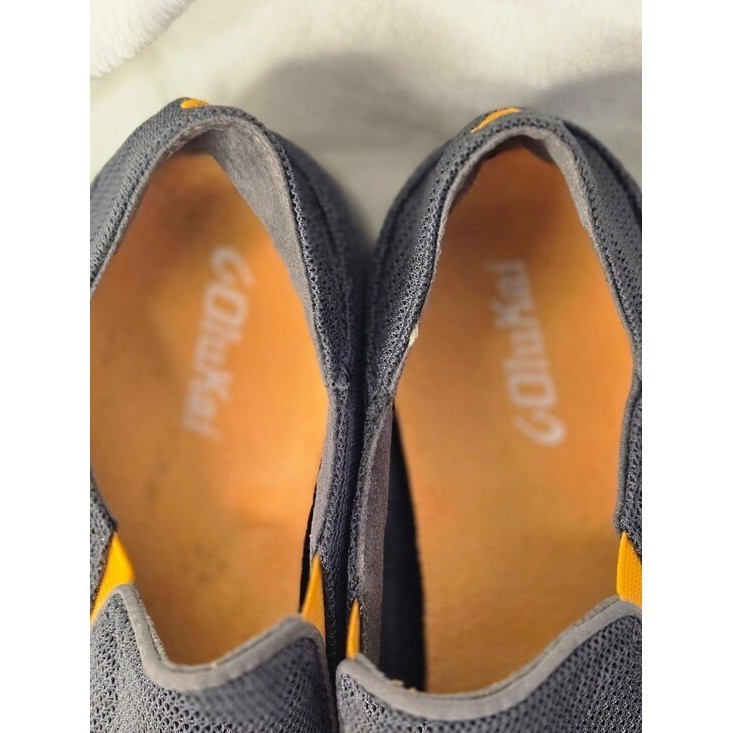 OluKai Nohea Moku Mens Charcoal Grey Orange Mesh Slip On Shoes size 8