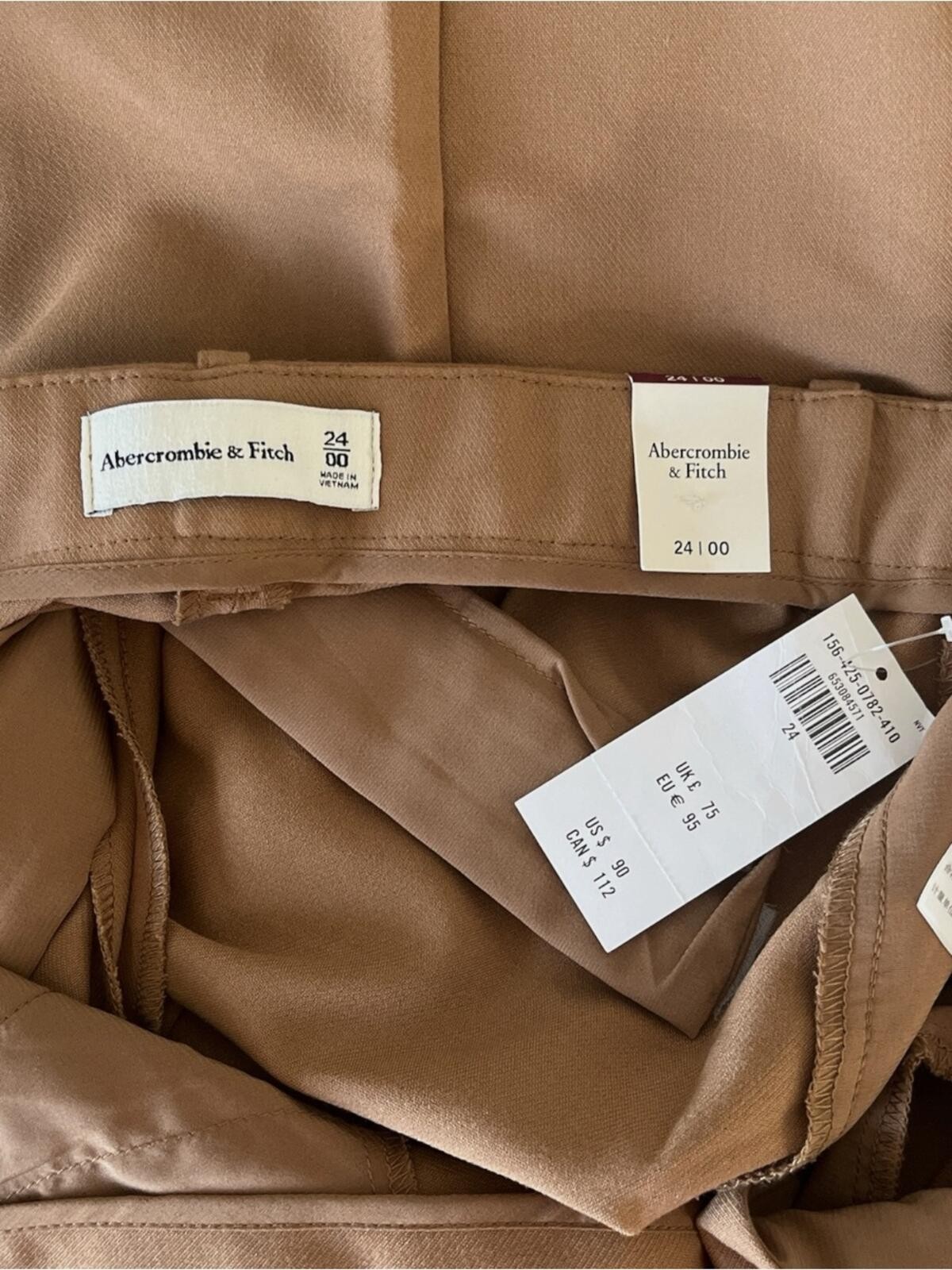 NWT Abercrombie & Fitch Relaxed Tailored Crossover Waist Pant size 24 in Brown