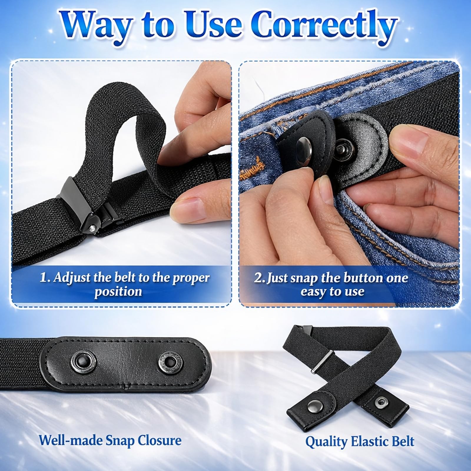 5 Pcs No Buckle Stretch Belt Elastic Invisible Waist Belt for Men Women Jeans