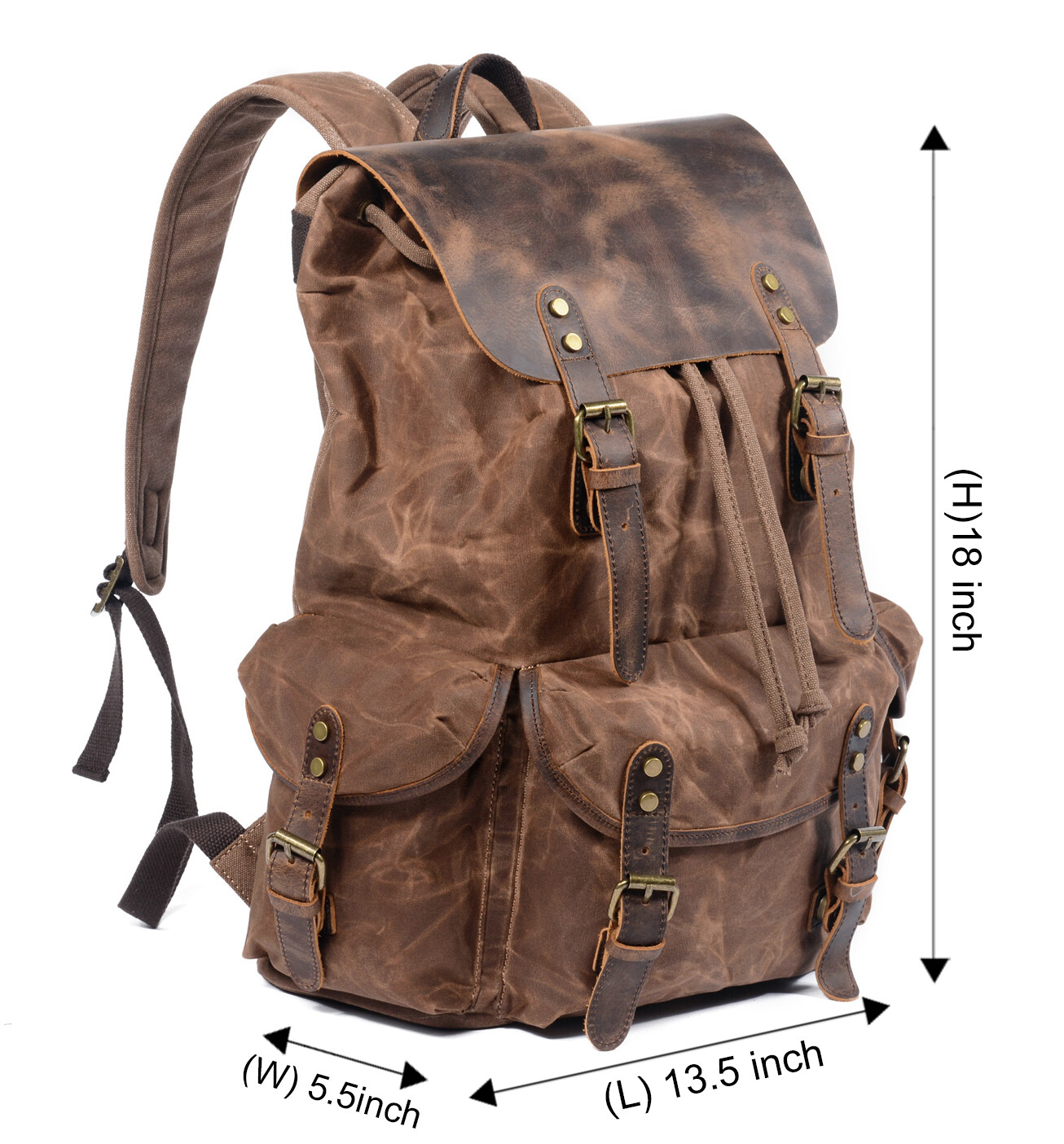 Men Waxed Canvas Leather Backpack Travel Rucksack Camping Hiking School Book Bag