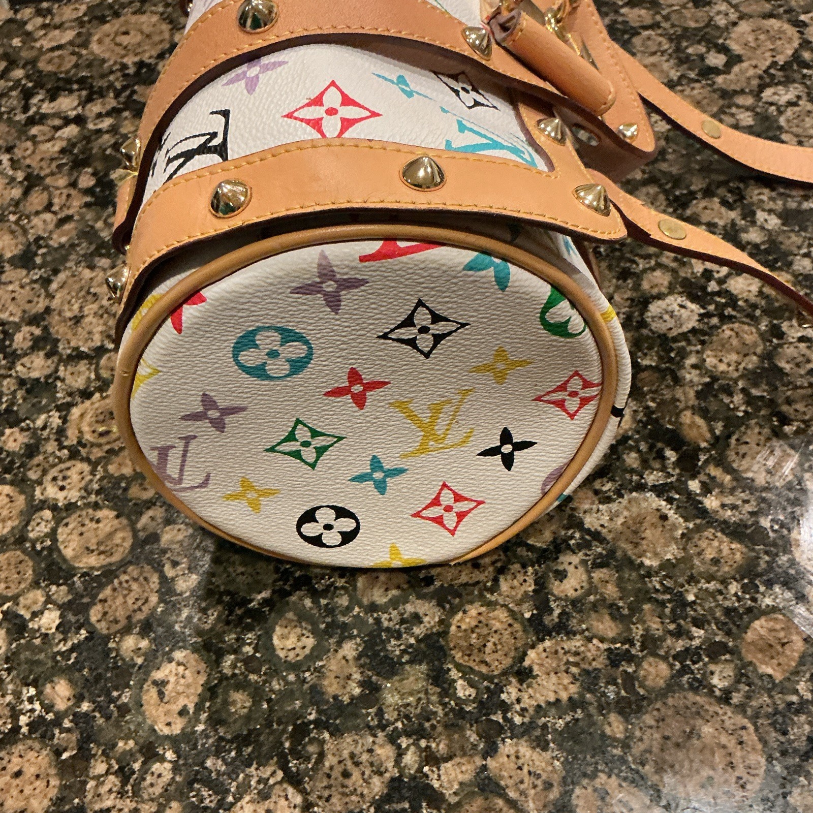 Louis Vuitton Monogram Multicolore White Papillon Cylinder Satchel w/ Padlock