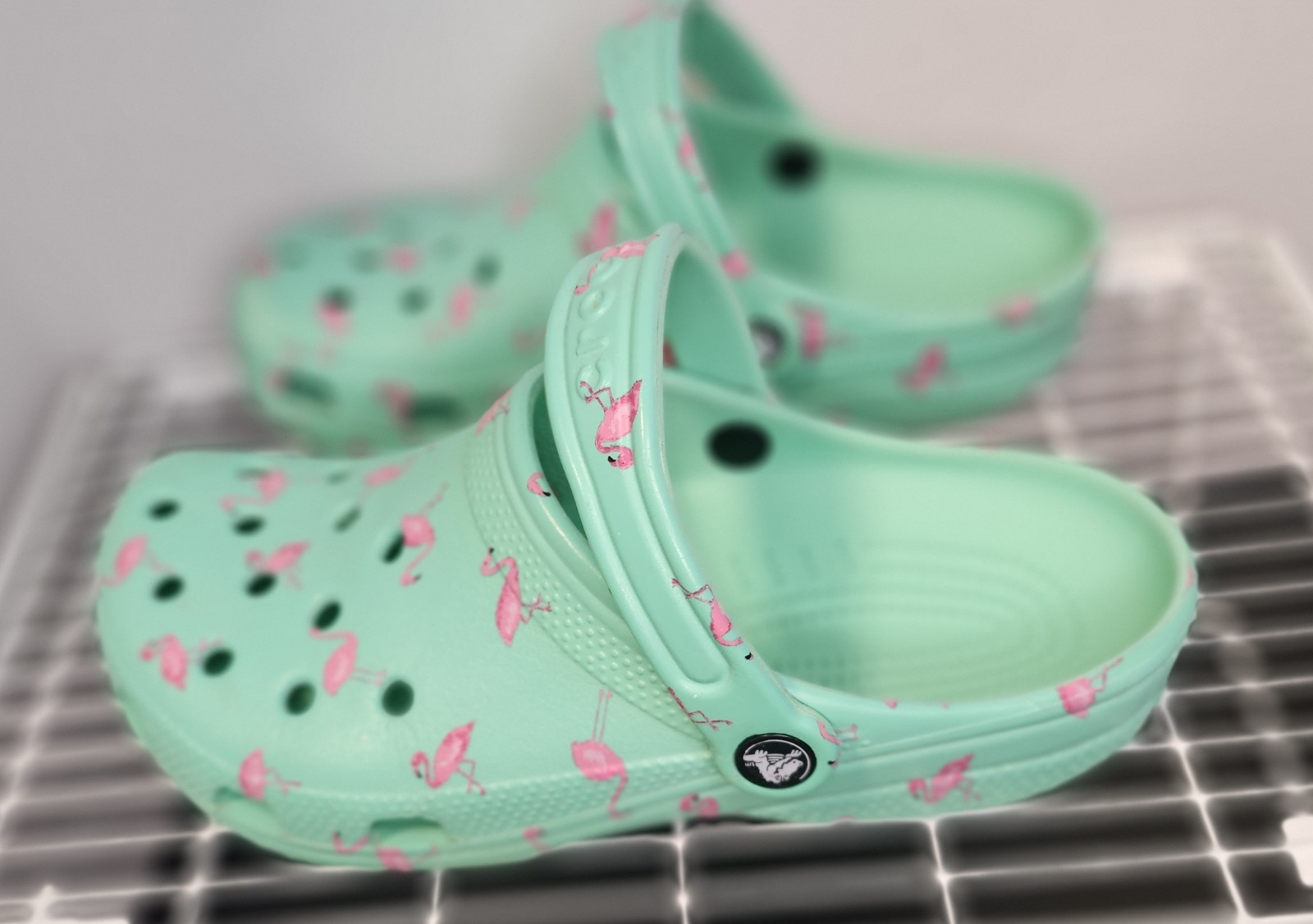 Crocs Classic Clogs Green Blue With Pink Flamingos Size W8 M6