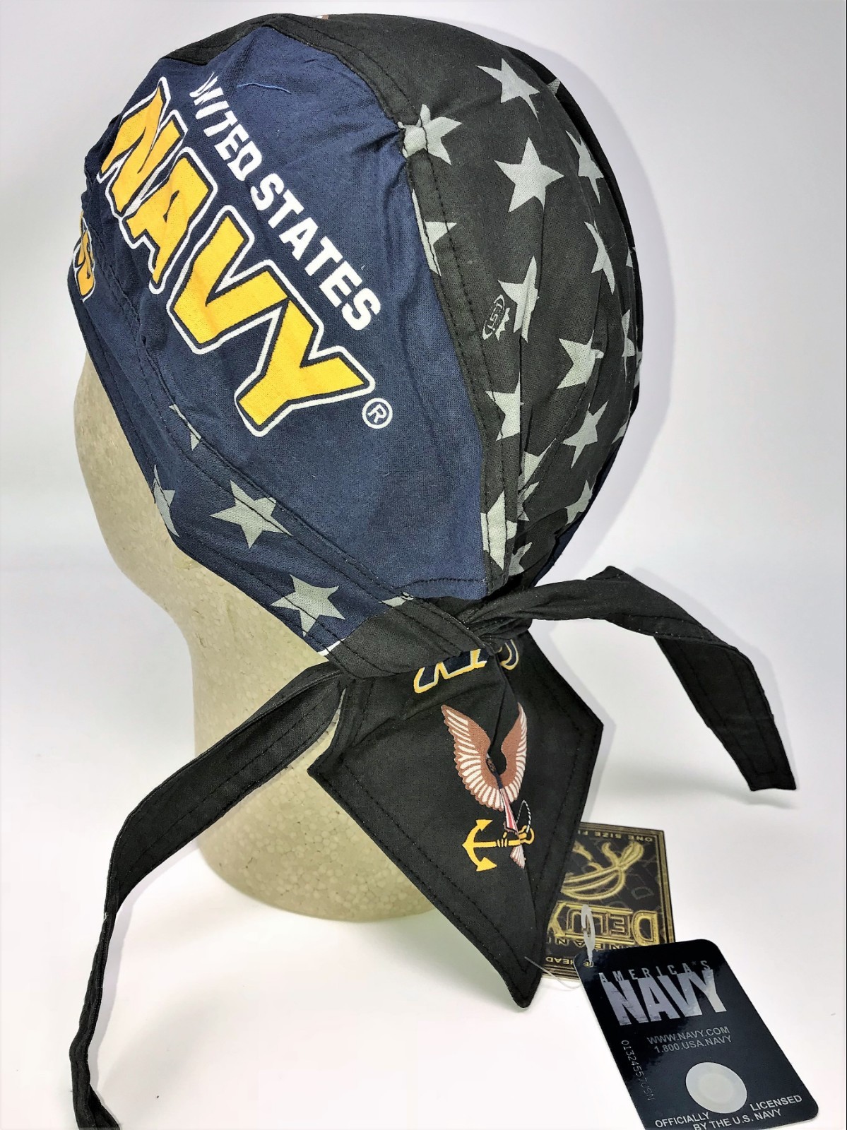 USN Navy Military Doo Rag Head Wrap Skull Cap Durag Sweatband Combat Stars Blue